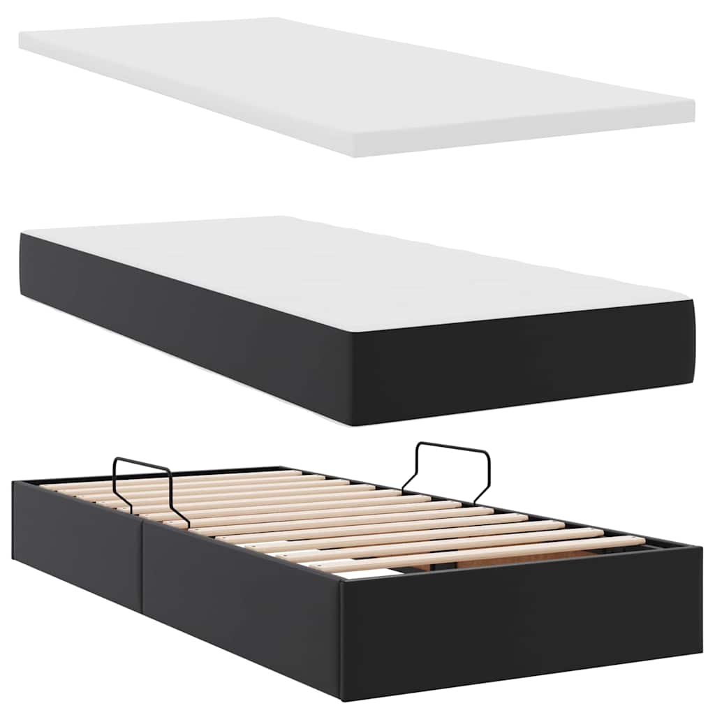 Opslag bed met matras met matras Zwart 90 x 200 cm Nep Leer is nu te koop bij PeponiXL, paradijselijk wonen!