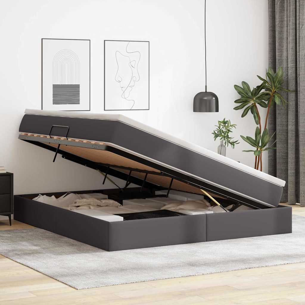 Opslag bed met matras met matras Grijs 160 x 200 cm Nep Leer is nu te koop bij PeponiXL, paradijselijk wonen!