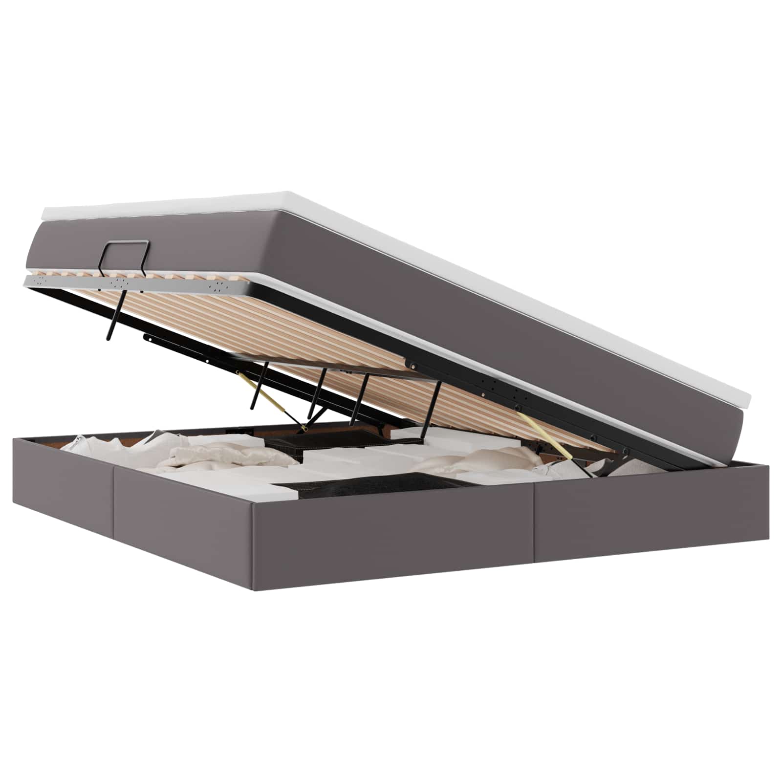 Opslag bed met matras met matras Grijs 160 x 200 cm Nep Leer is nu te koop bij PeponiXL, paradijselijk wonen!