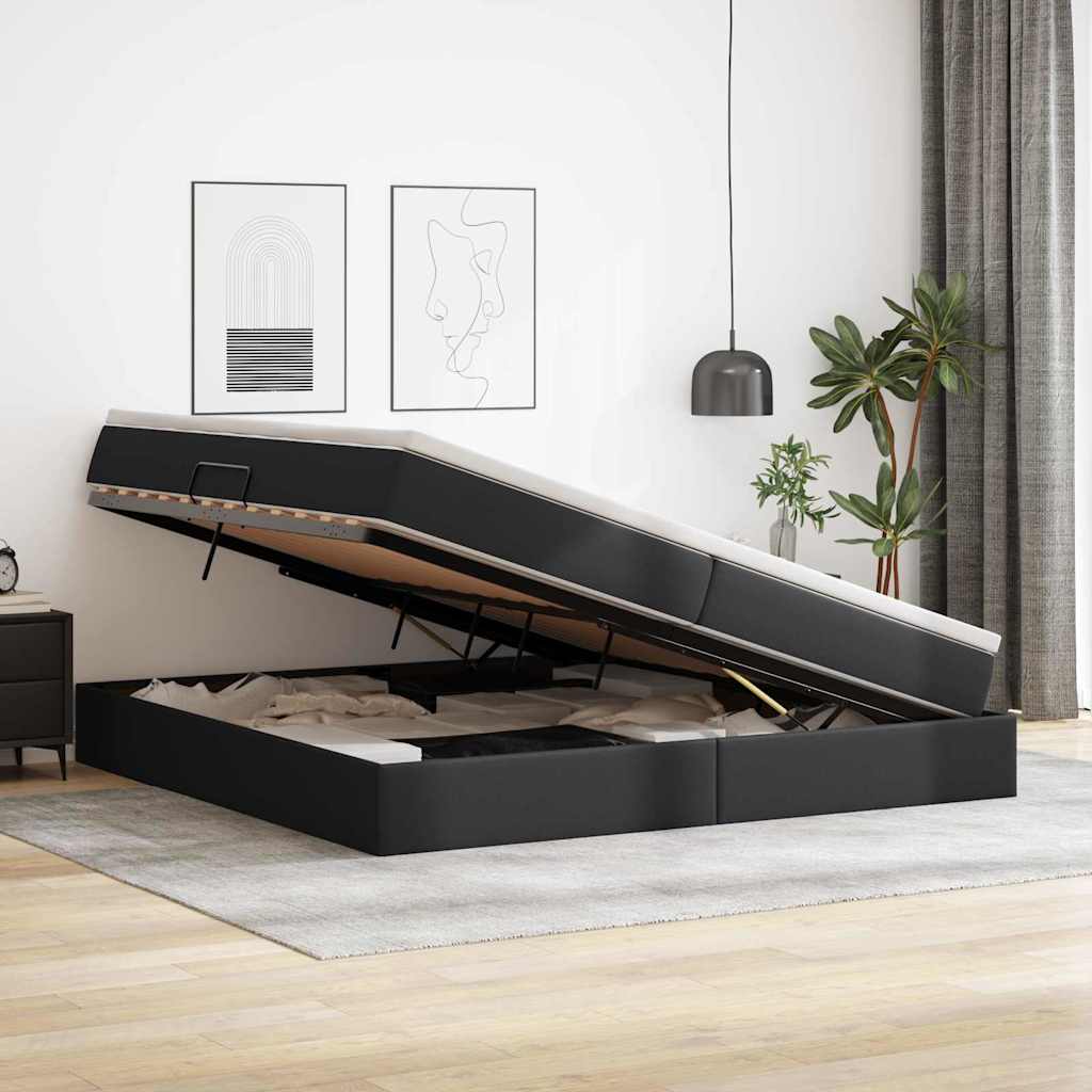 Opslag bed met matras met matras Zwart 200 x 200 cm Nep Leer is nu te koop bij PeponiXL, paradijselijk wonen!