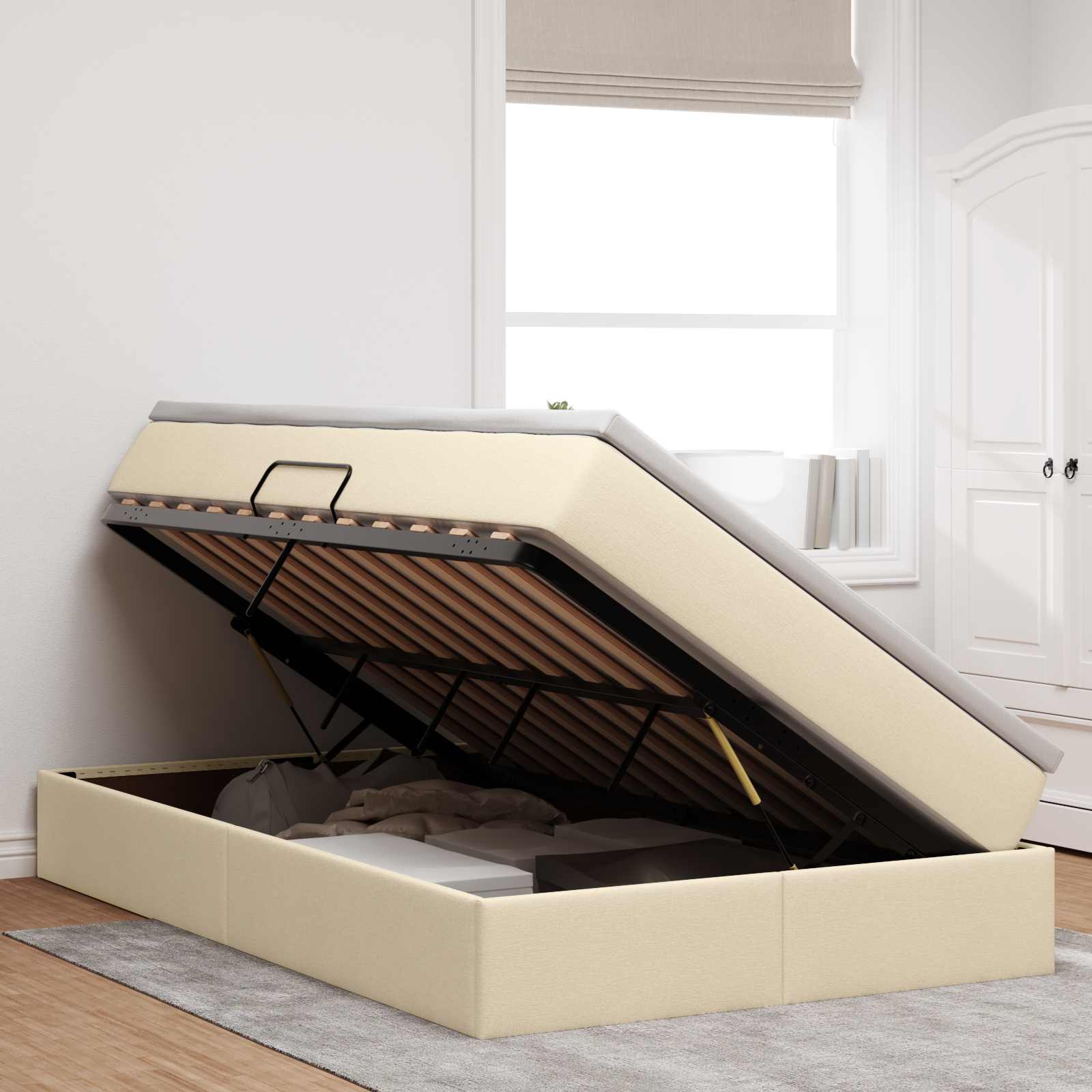 Opslag bed met matras met matras Crème 120 x 190 cm Polyester is nu te koop bij PeponiXL, paradijselijk wonen!
