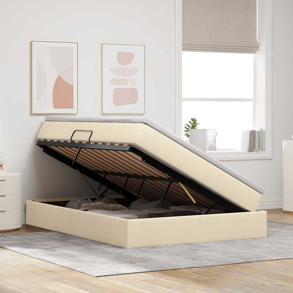Opslag bed met matras met matras Crème 140 x 200 cm Polyester is nu te koop bij PeponiXL, paradijselijk wonen!