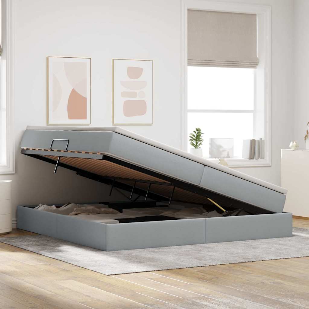 Opslag bed met matras Lichtgrijs 200 x 200 cm Polyester is nu te koop bij PeponiXL, paradijselijk wonen!