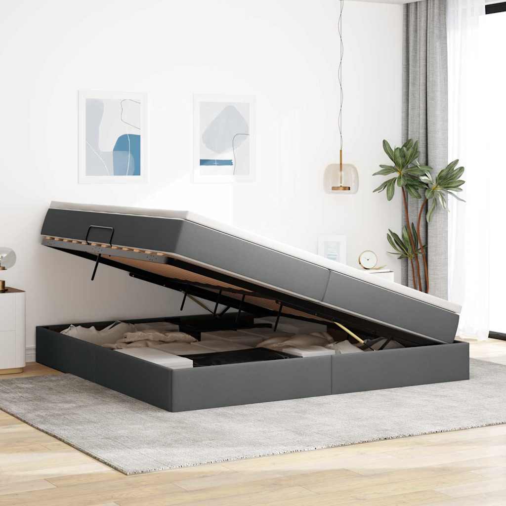 Opslag bed met matras Donkergrijs 200 x 200 cm Polyester is nu te koop bij PeponiXL, paradijselijk wonen!