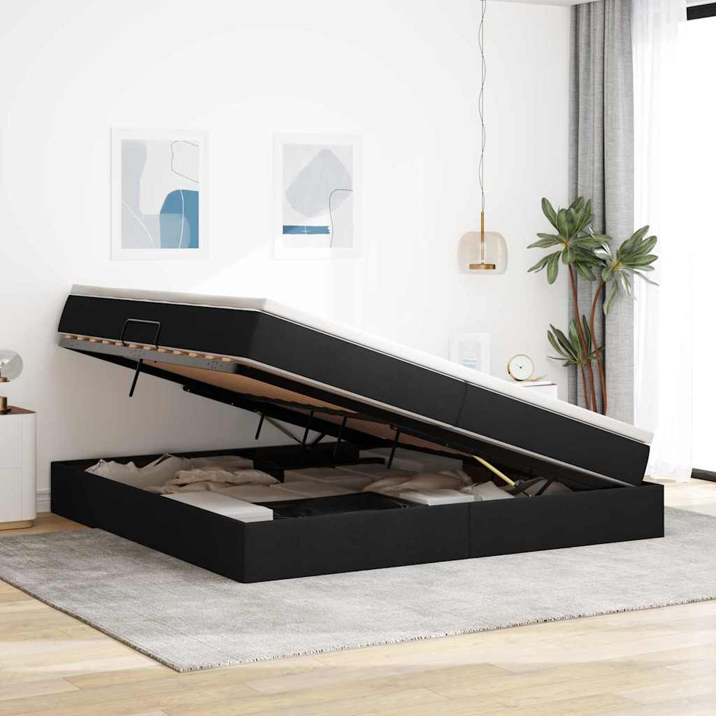 Opslag bed met matras met matras Zwart 200 x 200 cm Polyester is nu te koop bij PeponiXL, paradijselijk wonen!