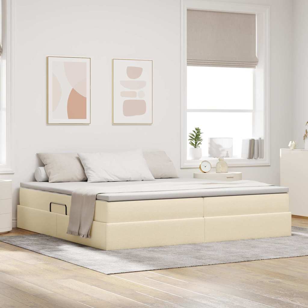 Opslag bed met matras met matras Crème 200 x 200 cm Polyester is nu te koop bij PeponiXL, paradijselijk wonen!