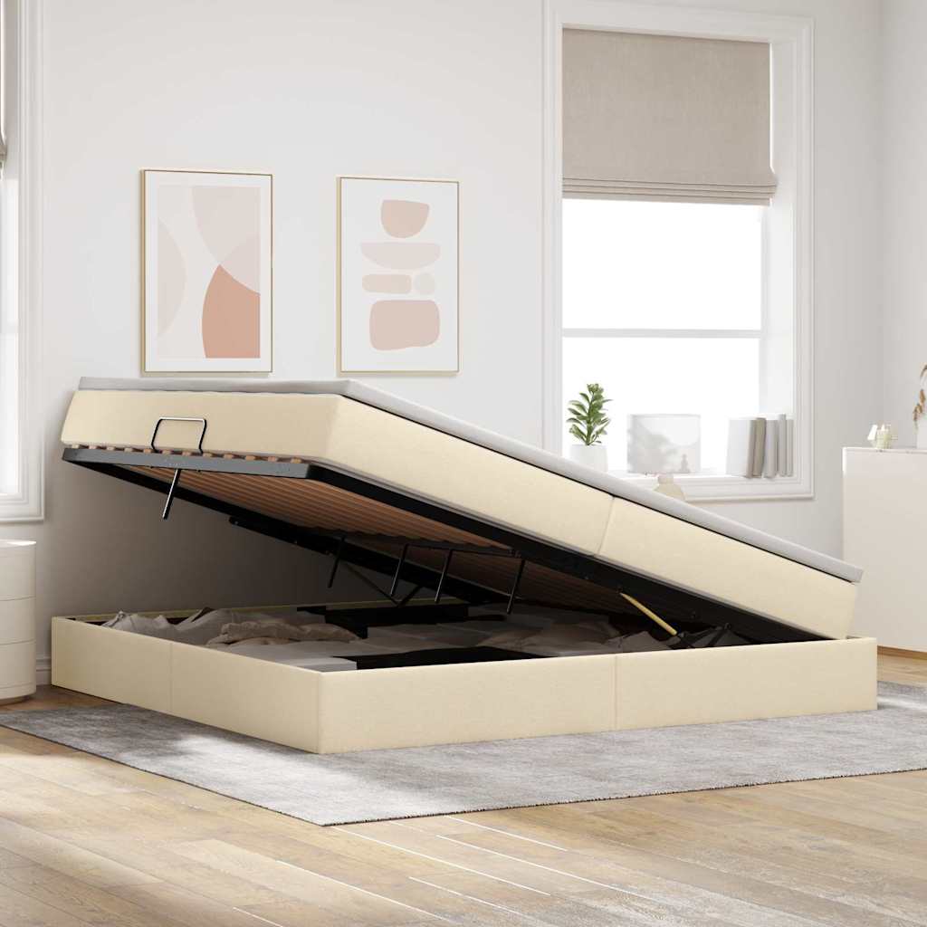 Opslag bed met matras met matras Crème 200 x 200 cm Polyester is nu te koop bij PeponiXL, paradijselijk wonen!