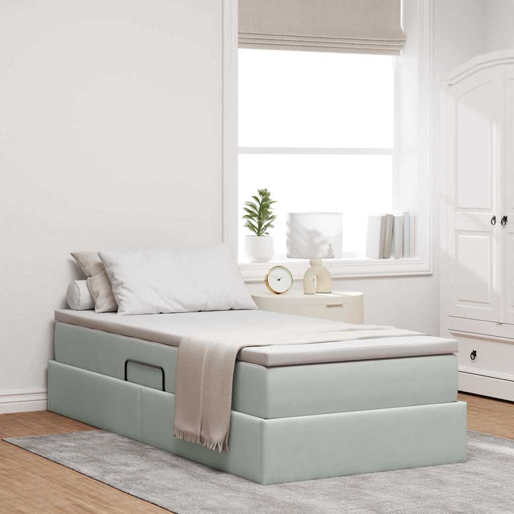 Opbergbed met matras met matras Lichtgrijs 90 x 190 cm Fluweel is nu te koop bij PeponiXL, paradijselijk wonen!