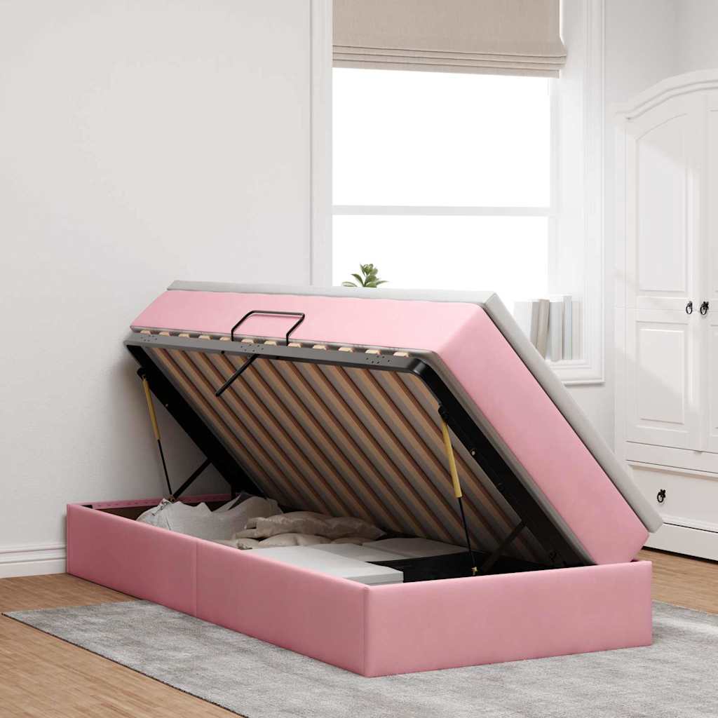 Opbergbed met matras met matras Roze 90 x 190 cm Fluweel is nu te koop bij PeponiXL, paradijselijk wonen!