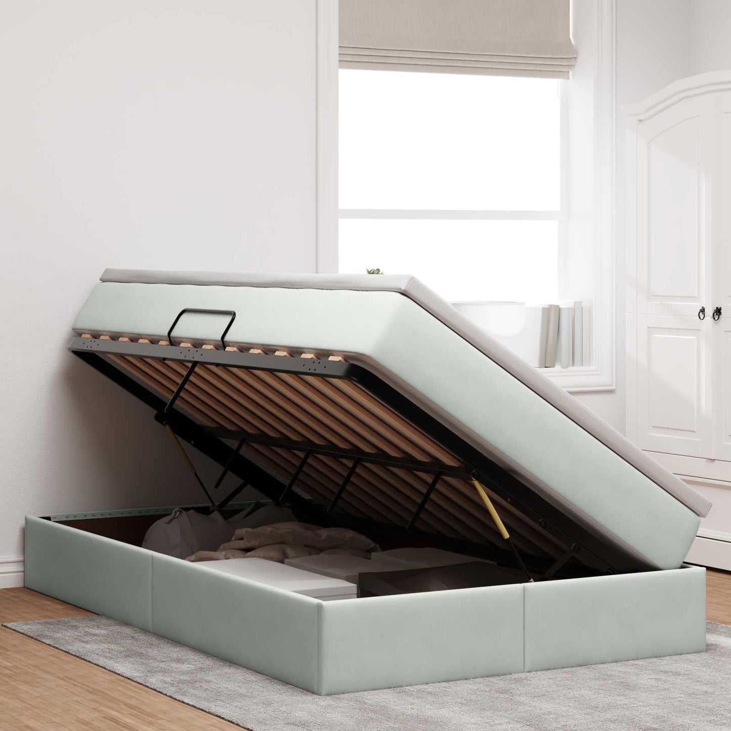 Opbergbed met matras met matras Lichtgrijs 120 x 190 cm Fluweel is nu te koop bij PeponiXL, paradijselijk wonen!