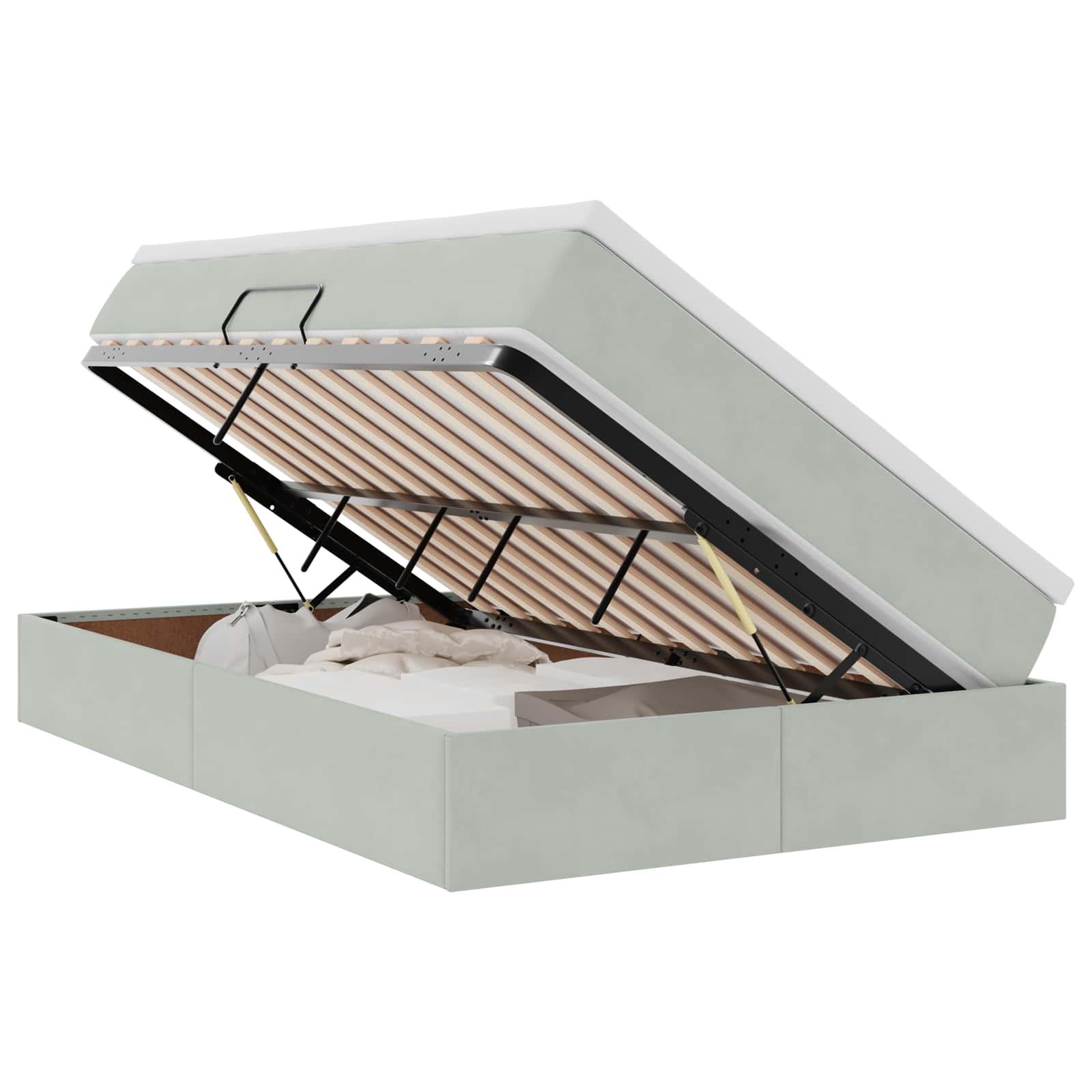 Opbergbed met matras met matras Lichtgrijs 120 x 190 cm Fluweel is nu te koop bij PeponiXL, paradijselijk wonen!