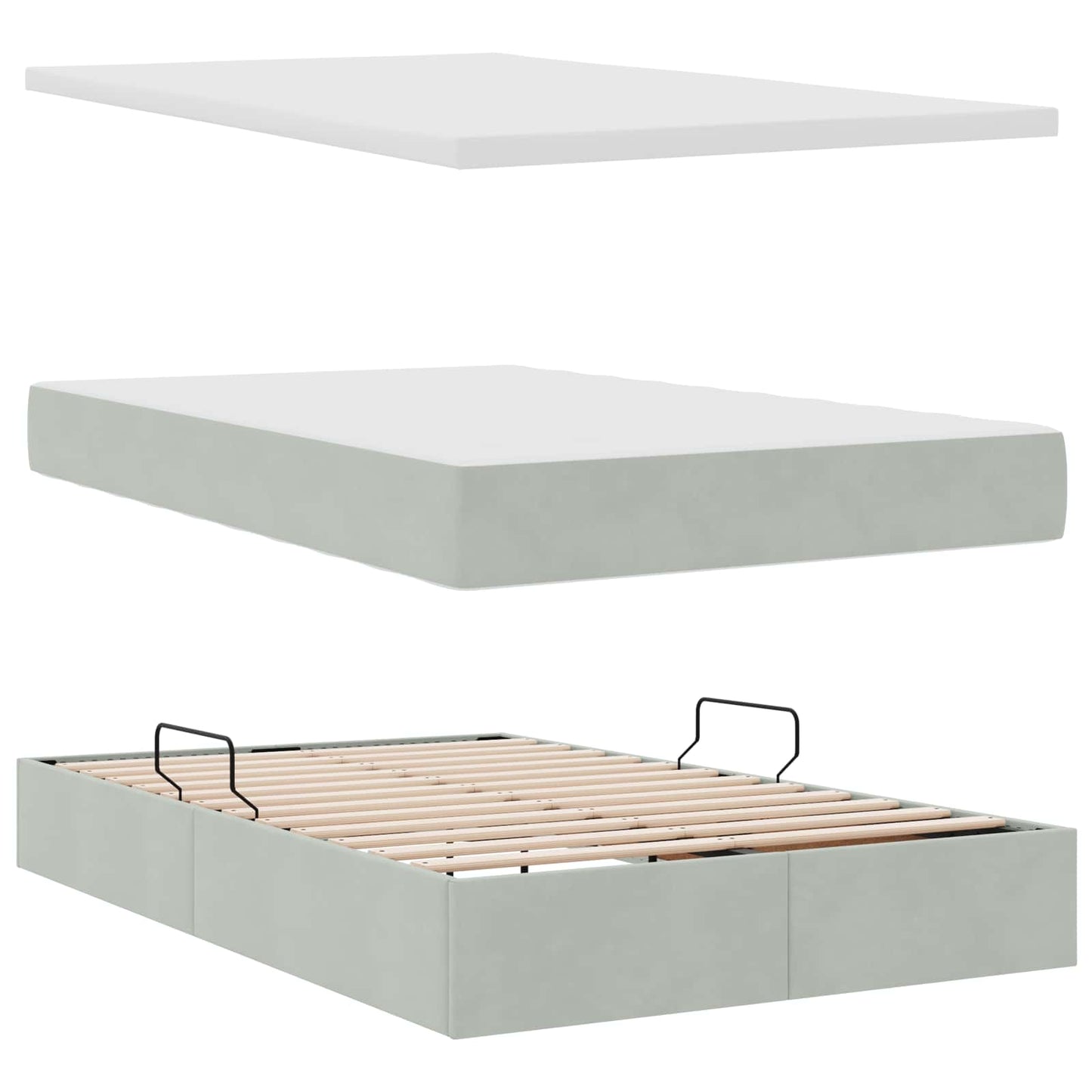 Opbergbed met matras met matras Lichtgrijs 120 x 190 cm Fluweel is nu te koop bij PeponiXL, paradijselijk wonen!