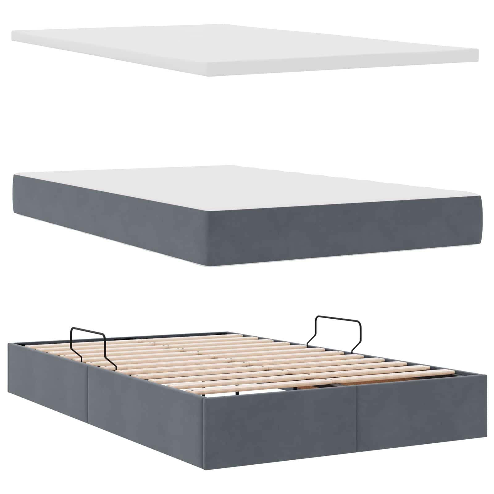 Opbergbed met matras Donkergrijs 120 x 190 cm Fluweel is nu te koop bij PeponiXL, paradijselijk wonen!