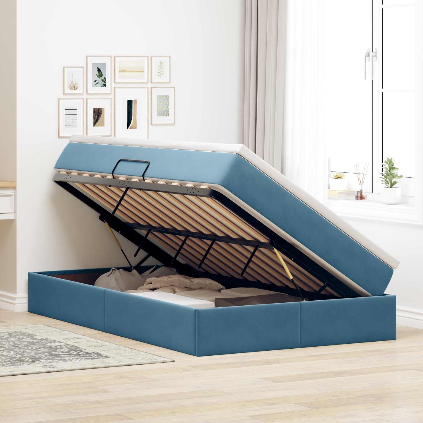 Opbergbed met matras met matras Blauw 120 x 190 cm Fluweel is nu te koop bij PeponiXL, paradijselijk wonen!