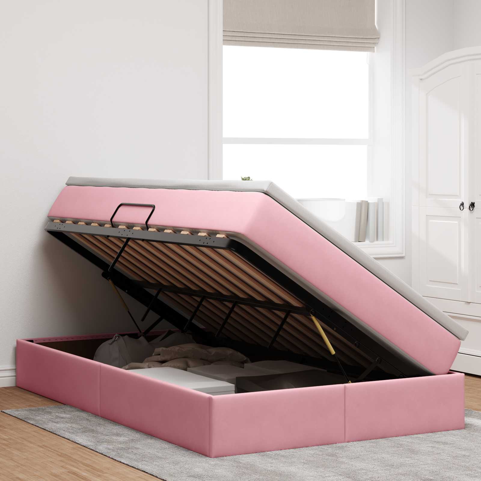 Opbergbed met matras met matras Roze 120 x 190 cm Fluweel is nu te koop bij PeponiXL, paradijselijk wonen!