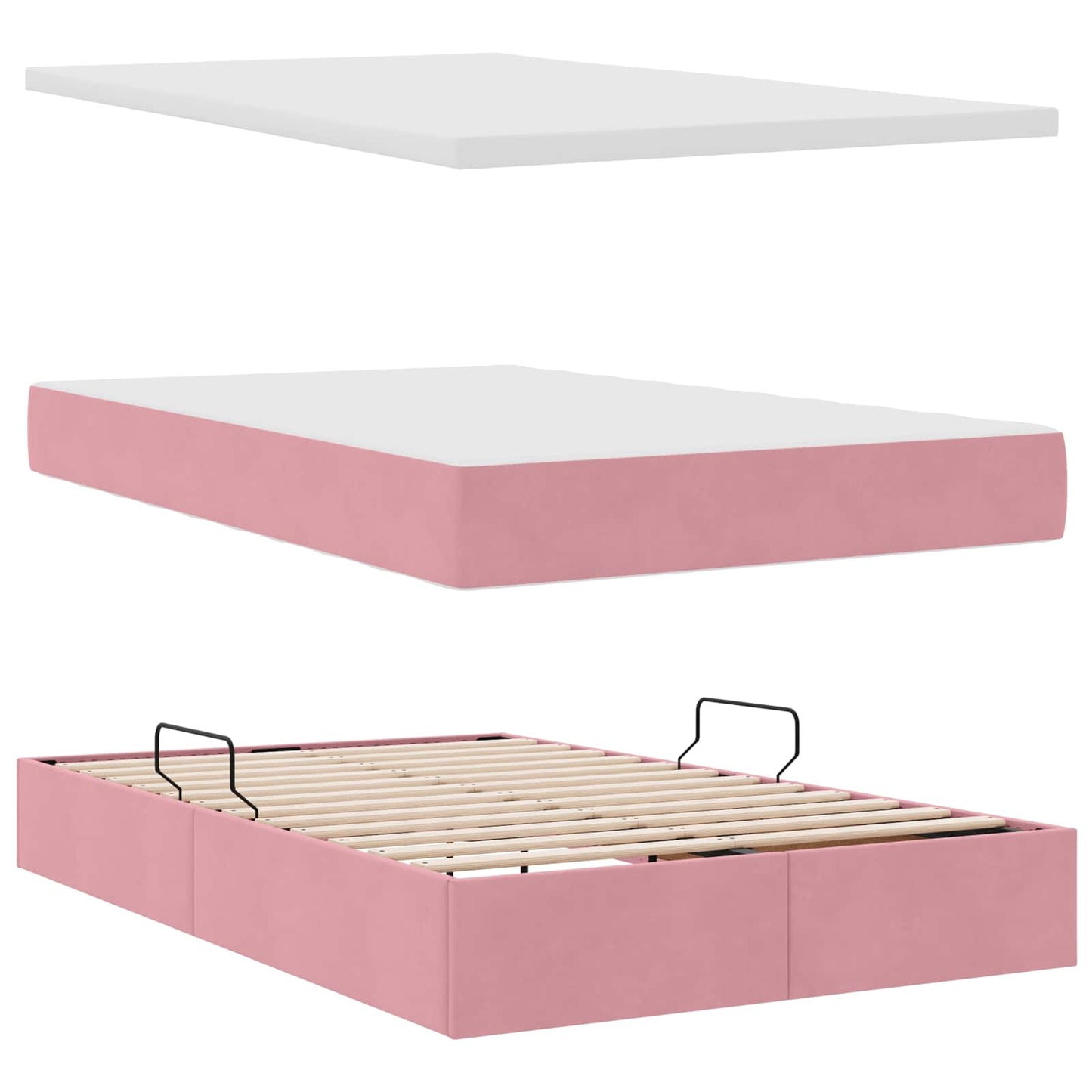 Opbergbed met matras met matras Roze 120 x 190 cm Fluweel is nu te koop bij PeponiXL, paradijselijk wonen!