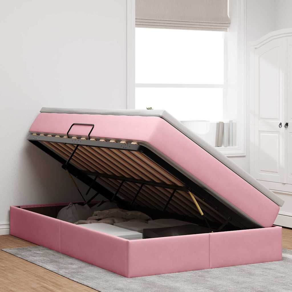 Opbergbed met matras met matras Roze 120 x 200 cm Fluweel is nu te koop bij PeponiXL, paradijselijk wonen!
