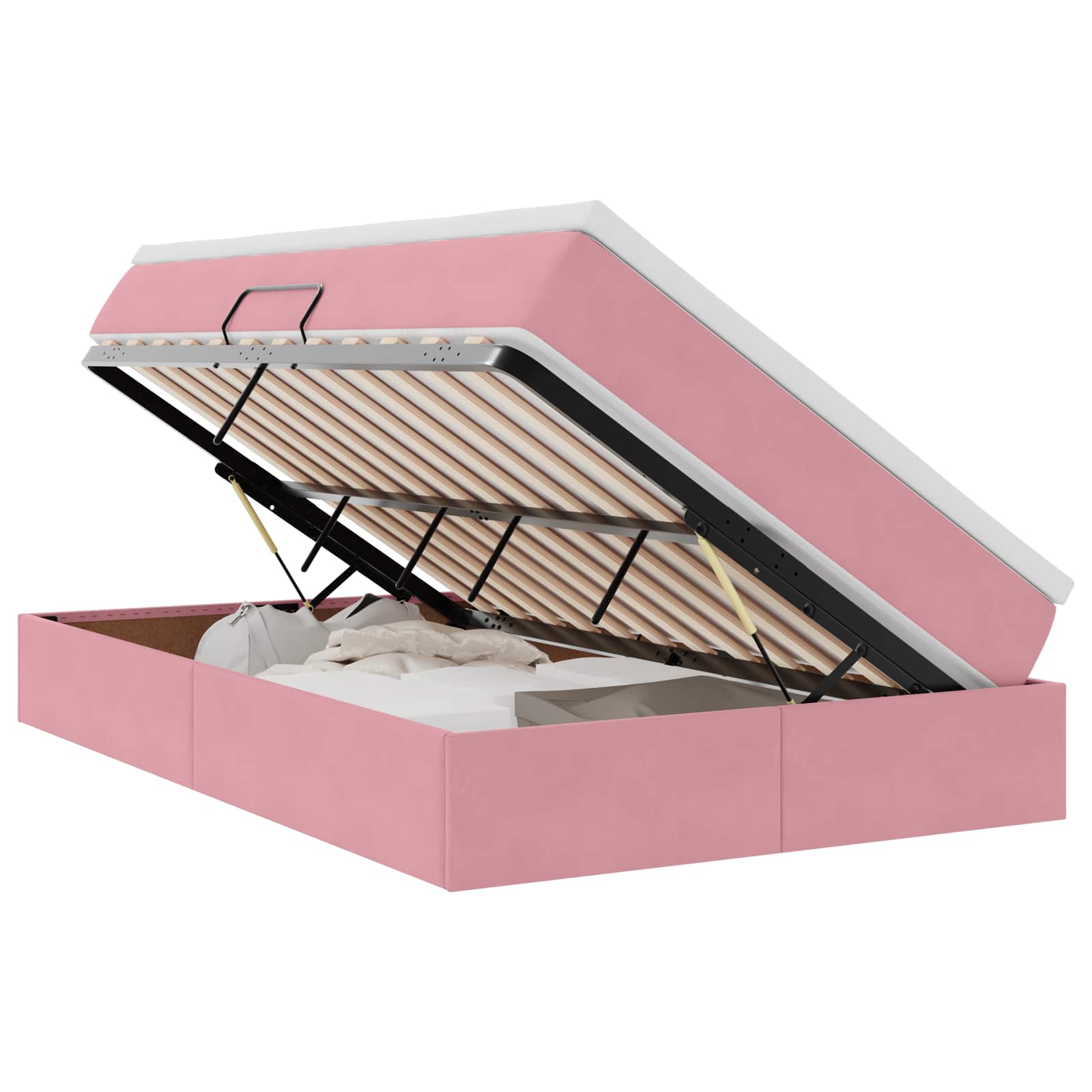 Opbergbed met matras met matras Roze 120 x 200 cm Fluweel is nu te koop bij PeponiXL, paradijselijk wonen!