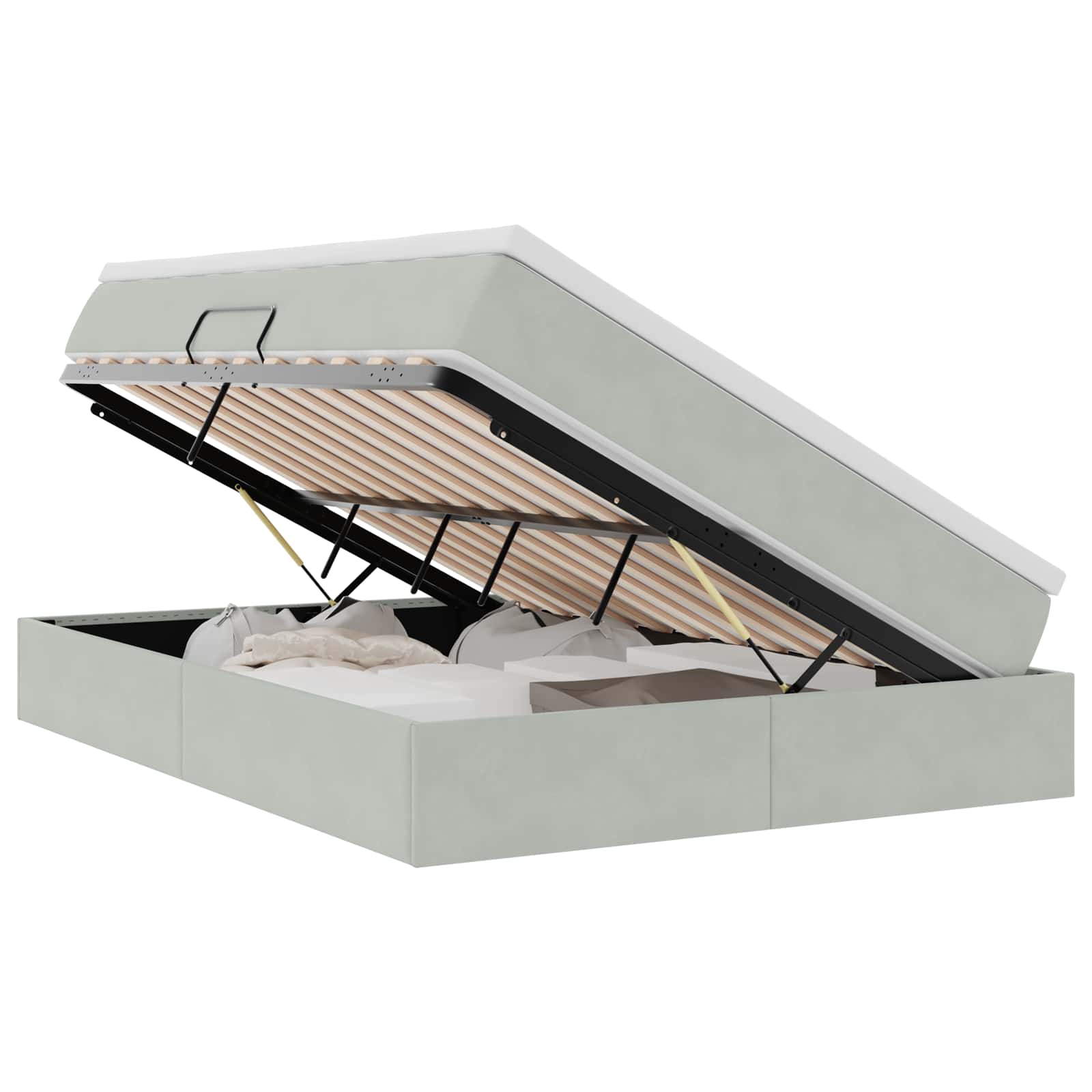 Opbergbed met matras met matras Lichtgrijs 140 x 190 cm Fluweel is nu te koop bij PeponiXL, paradijselijk wonen!