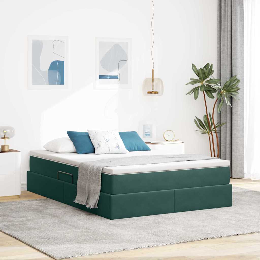 Opbergbed met matras Donkergroen 140 x 190 cm Fluweel is nu te koop bij PeponiXL, paradijselijk wonen!
