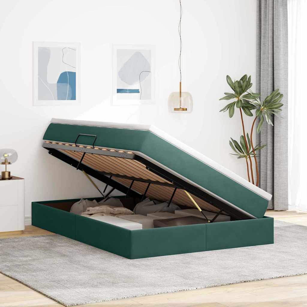 Opbergbed met matras Donkergroen 140 x 190 cm Fluweel is nu te koop bij PeponiXL, paradijselijk wonen!