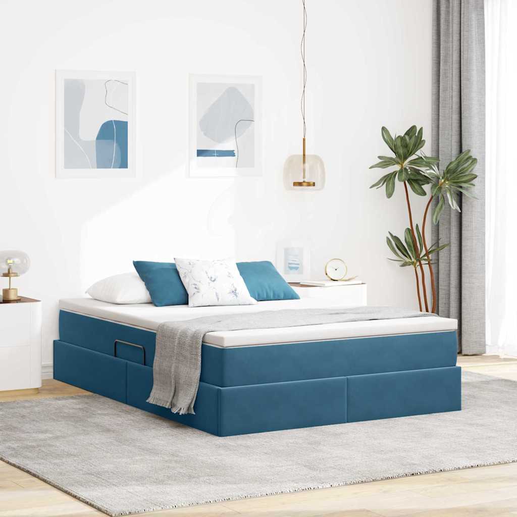 Opbergbed met matras Donkerblauw 140 x 190 cm Fluweel is nu te koop bij PeponiXL, paradijselijk wonen!