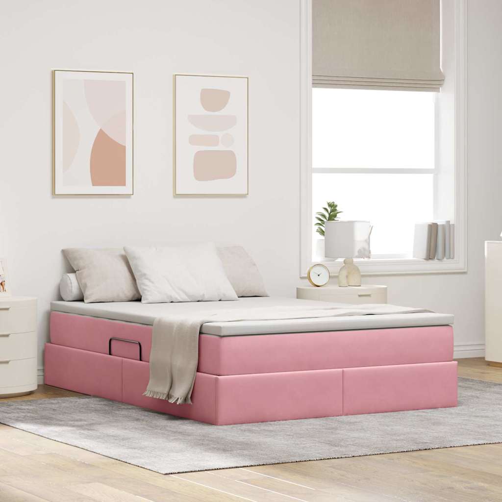 Opbergbed met matras met matras Roze 140 x 190 cm Fluweel is nu te koop bij PeponiXL, paradijselijk wonen!