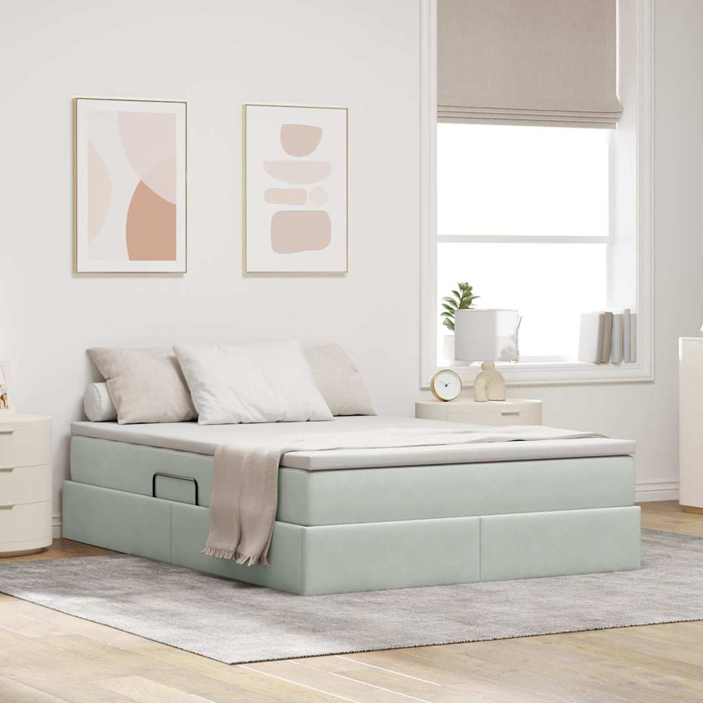 Opbergbed met matras met matras Lichtgrijs 140 x 200 cm Fluweel is nu te koop bij PeponiXL, paradijselijk wonen!