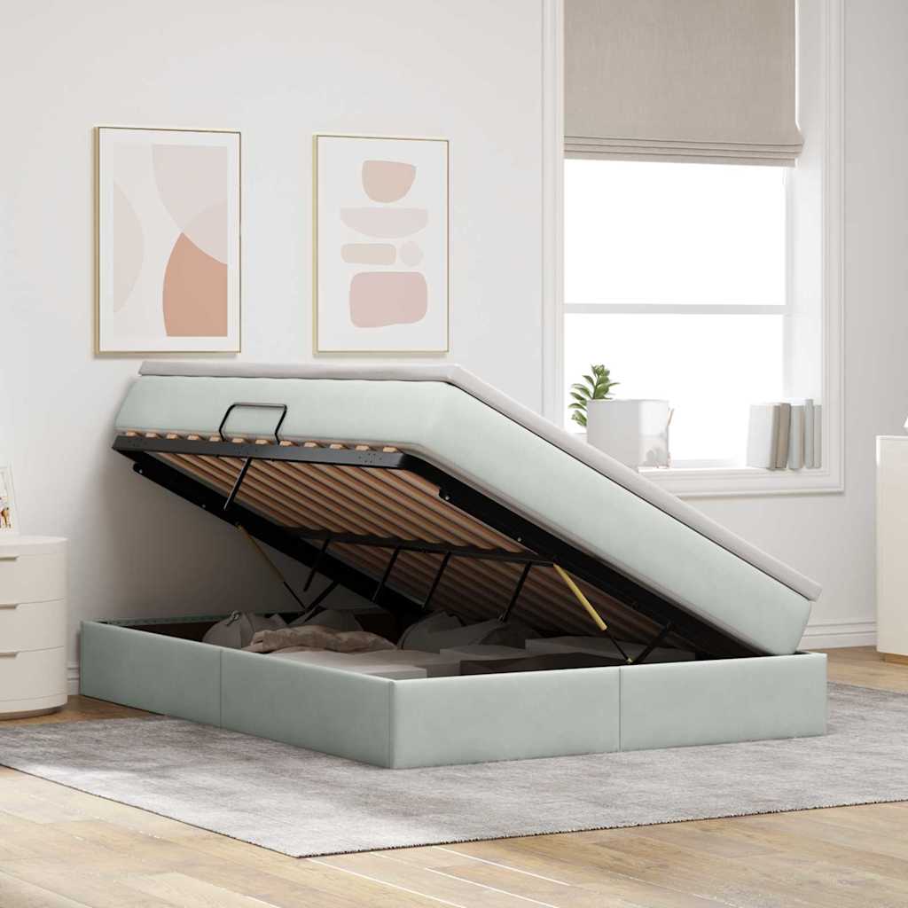 Opbergbed met matras met matras Lichtgrijs 140 x 200 cm Fluweel is nu te koop bij PeponiXL, paradijselijk wonen!
