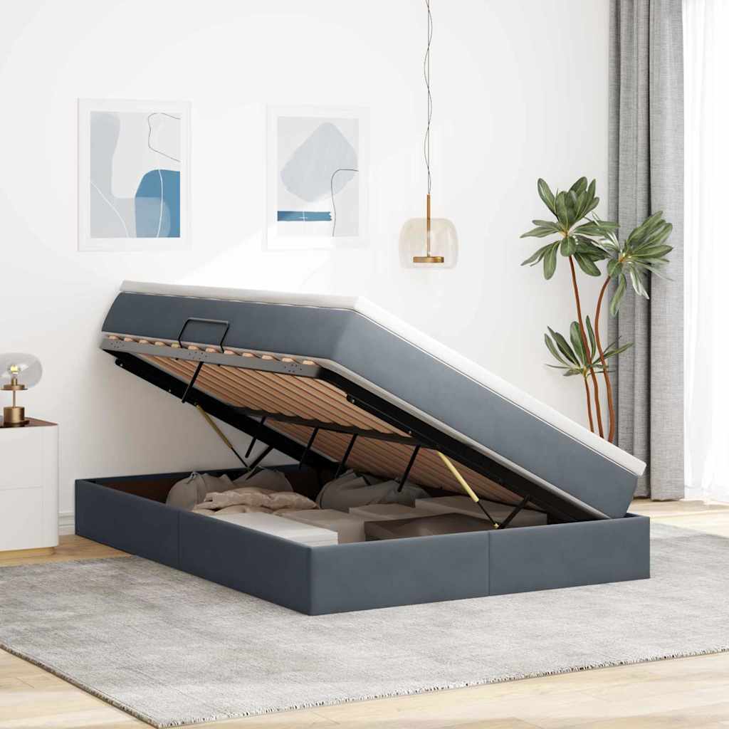 Opbergbed met matras Donkergrijs 140 x 200 cm Fluweel is nu te koop bij PeponiXL, paradijselijk wonen!