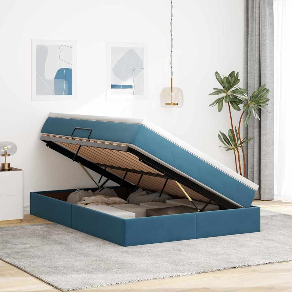 Opbergbed met matras Donkerblauw 140 x 200 cm Fluweel is nu te koop bij PeponiXL, paradijselijk wonen!