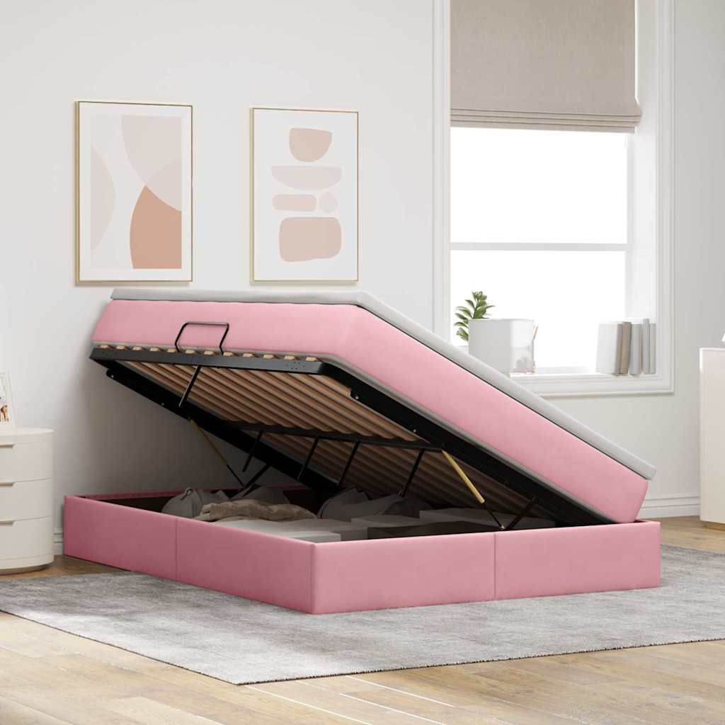 Opbergbed met matras met matras Roze 140 x 200 cm Fluweel is nu te koop bij PeponiXL, paradijselijk wonen!