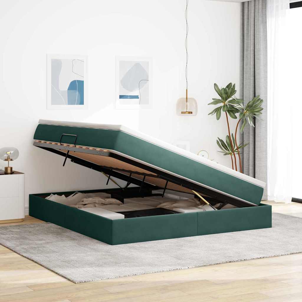 Opbergbed met matras Donkergroen 160 x 200 cm Fluweel is nu te koop bij PeponiXL, paradijselijk wonen!