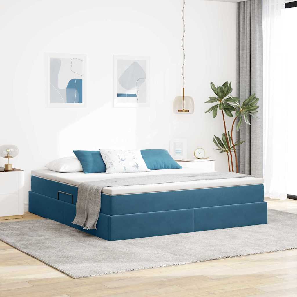 Opbergbed met matras Donkerblauw 160 x 200 cm Fluweel is nu te koop bij PeponiXL, paradijselijk wonen!