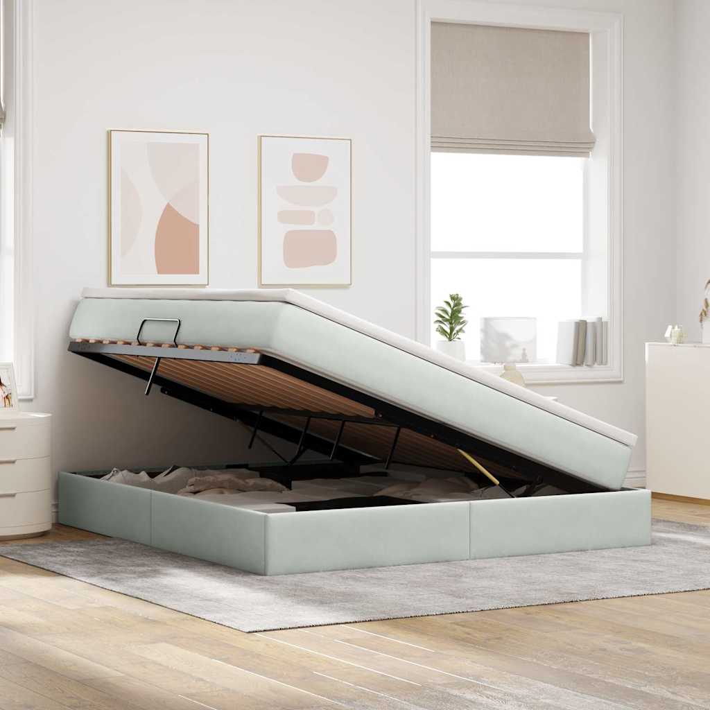 Opbergbed met matras met matras Lichtgrijs 180 x 200 cm Fluweel is nu te koop bij PeponiXL, paradijselijk wonen!