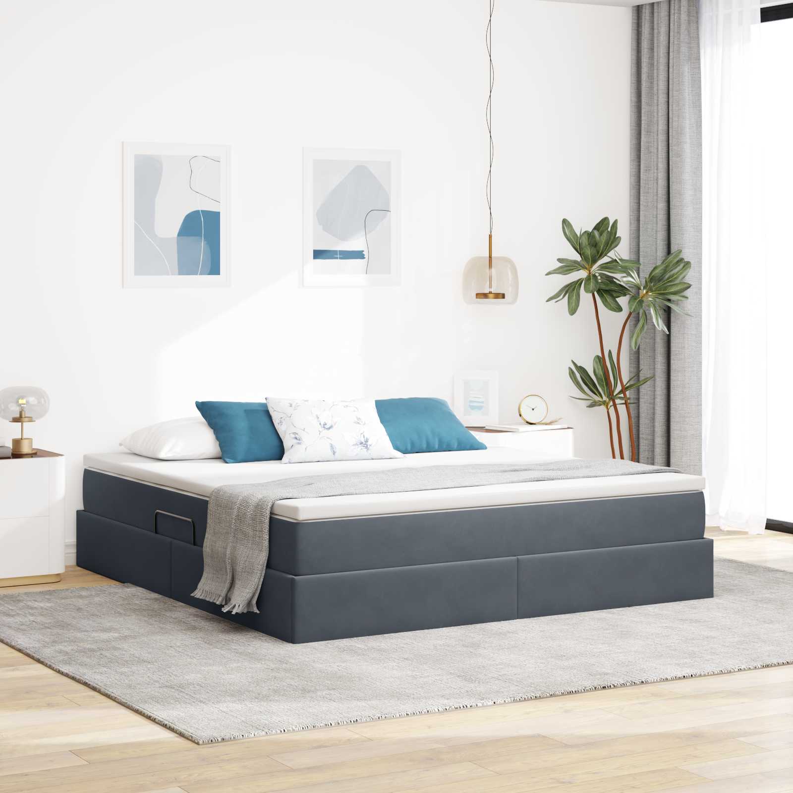 Opbergbed met matras Donkergrijs 180 x 200 cm Fluweel is nu te koop bij PeponiXL, paradijselijk wonen!
