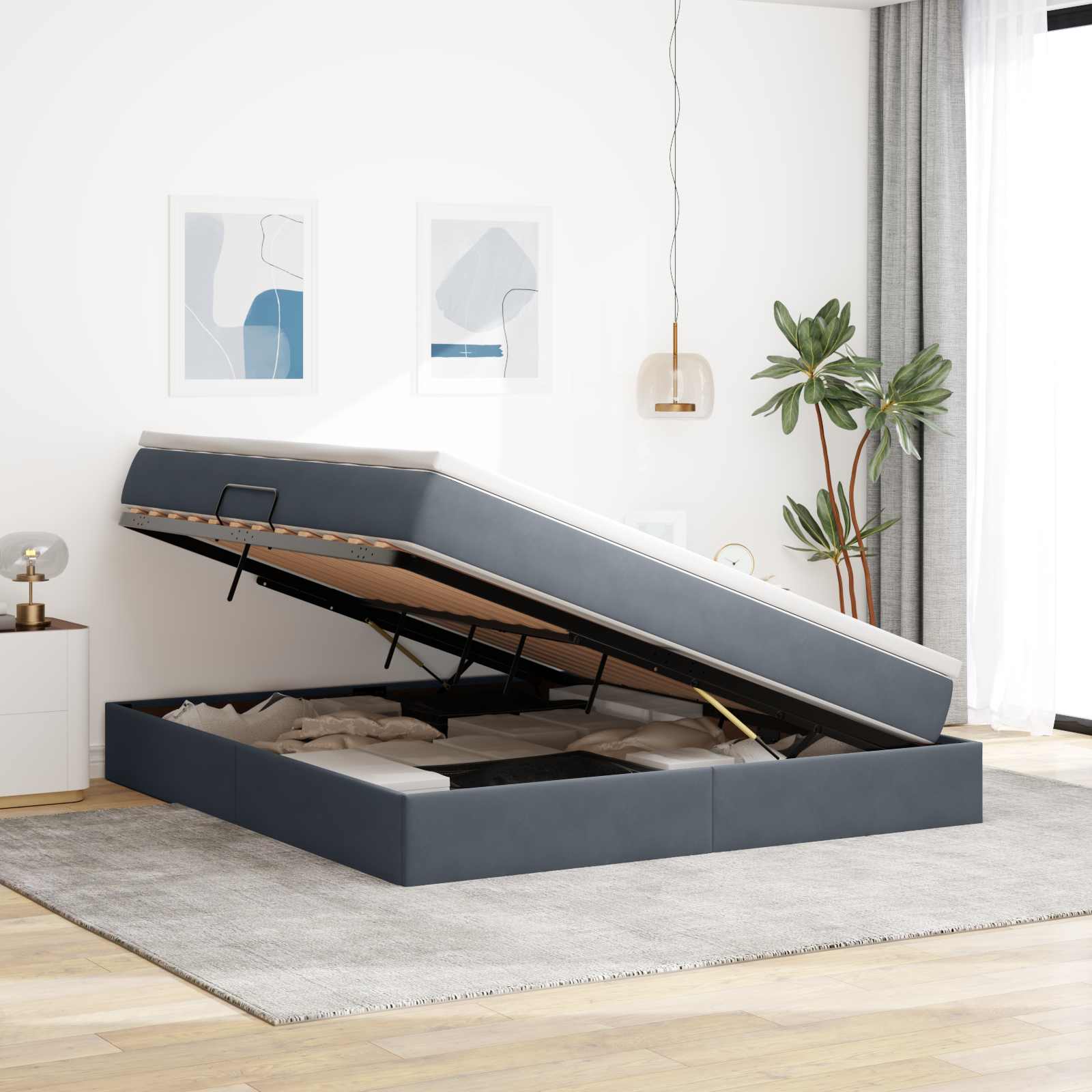 Opbergbed met matras Donkergrijs 180 x 200 cm Fluweel is nu te koop bij PeponiXL, paradijselijk wonen!