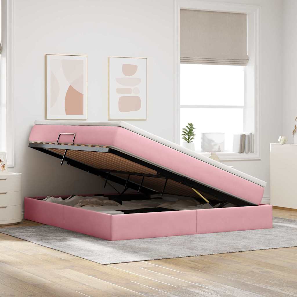 Opbergbed met matras met matras Roze 180 x 200 cm Fluweel is nu te koop bij PeponiXL, paradijselijk wonen!
