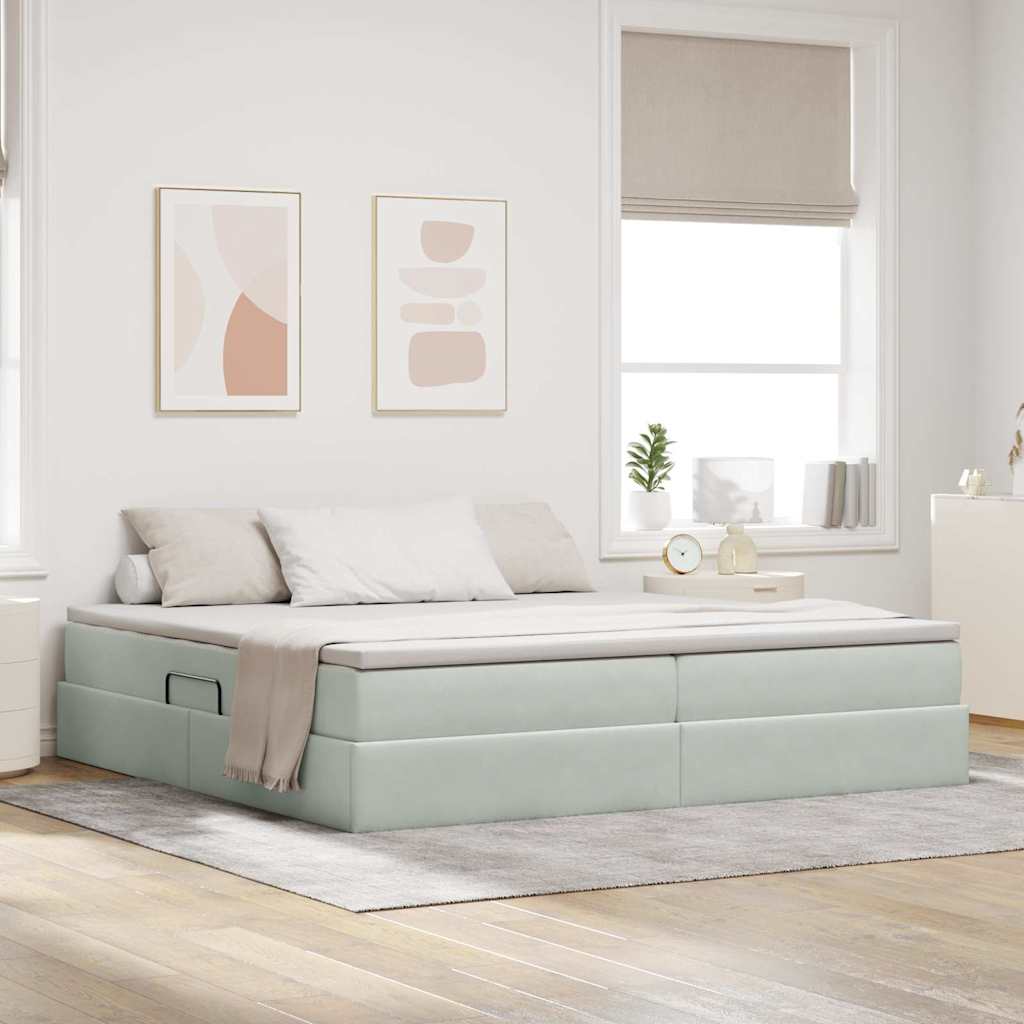 Opbergbed met matras met matras Lichtgrijs 200 x 200 cm Fluweel is nu te koop bij PeponiXL, paradijselijk wonen!