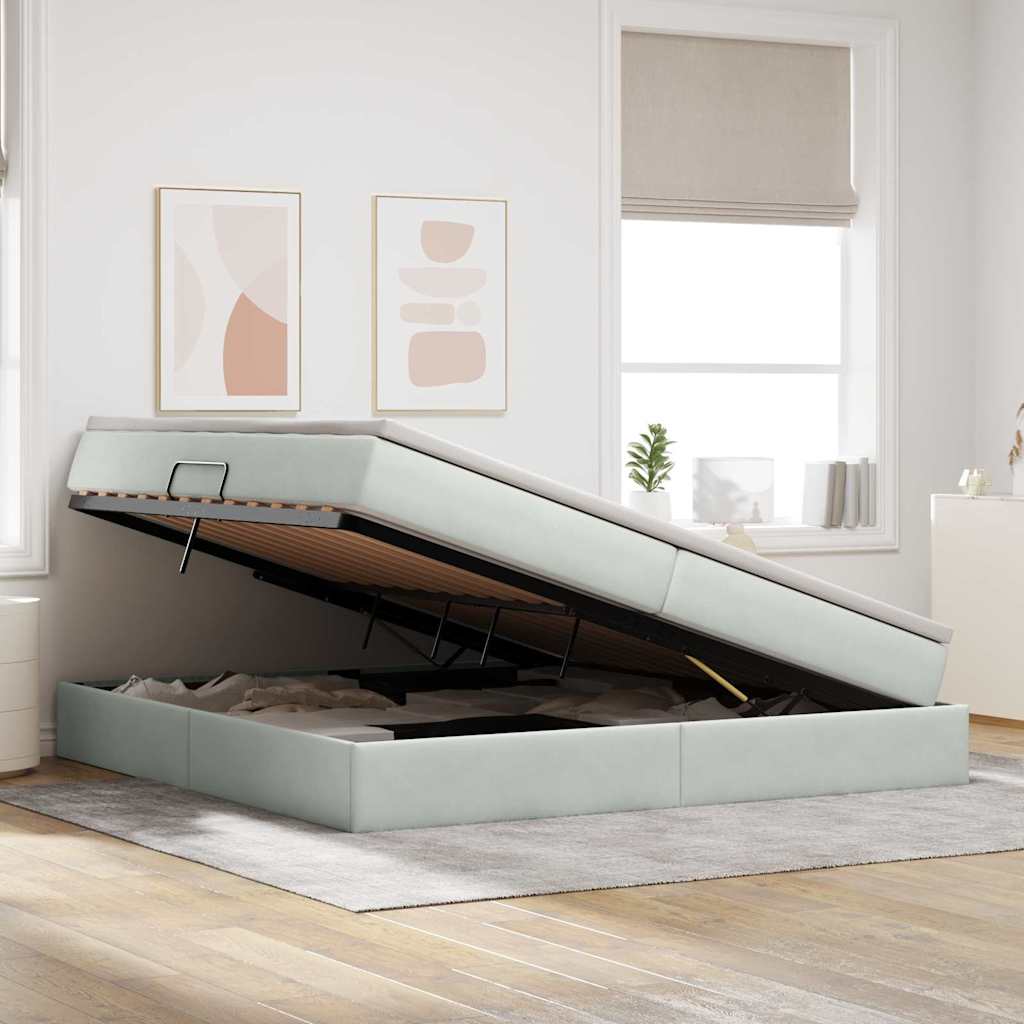 Opbergbed met matras met matras Lichtgrijs 200 x 200 cm Fluweel is nu te koop bij PeponiXL, paradijselijk wonen!