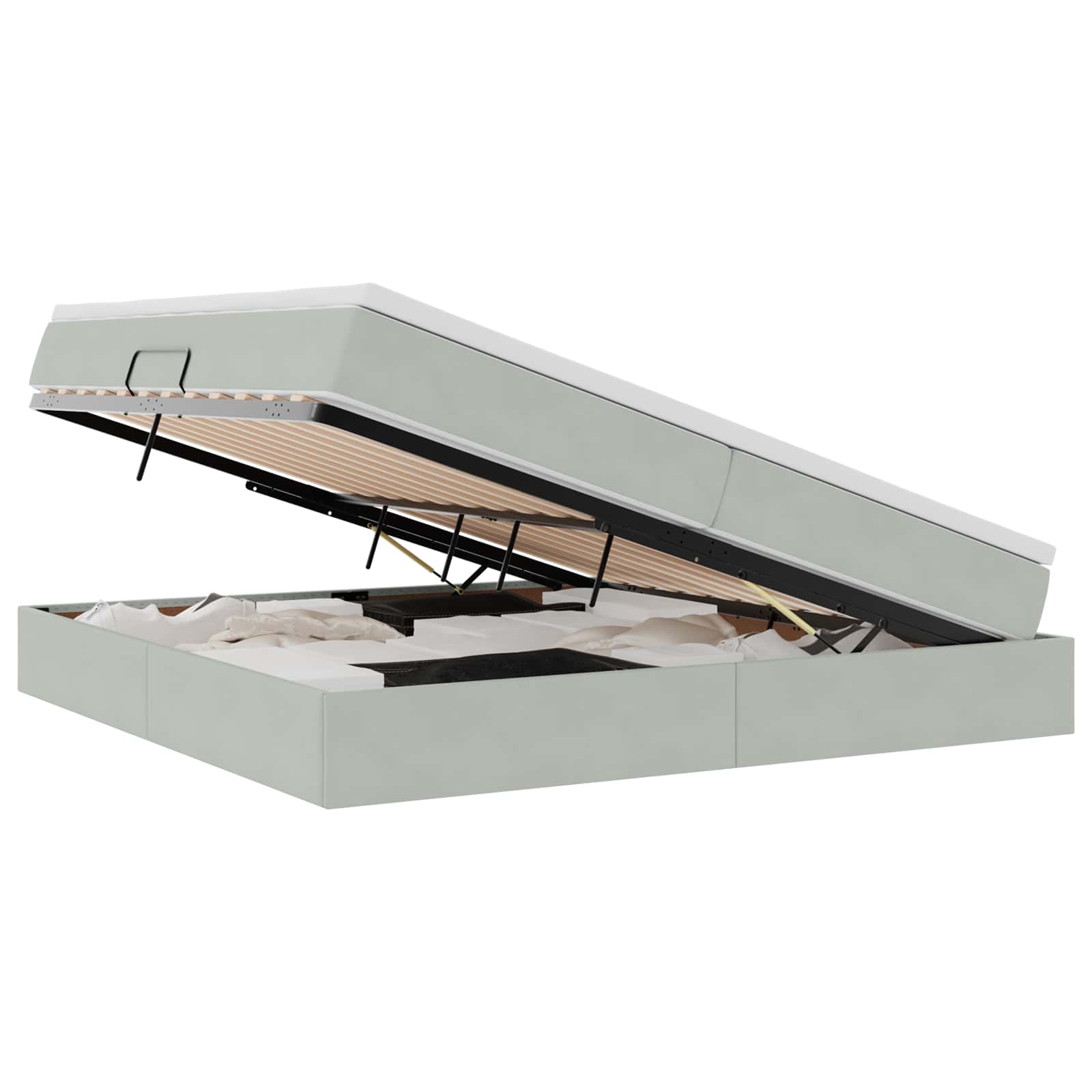 Opbergbed met matras met matras Lichtgrijs 200 x 200 cm Fluweel is nu te koop bij PeponiXL, paradijselijk wonen!