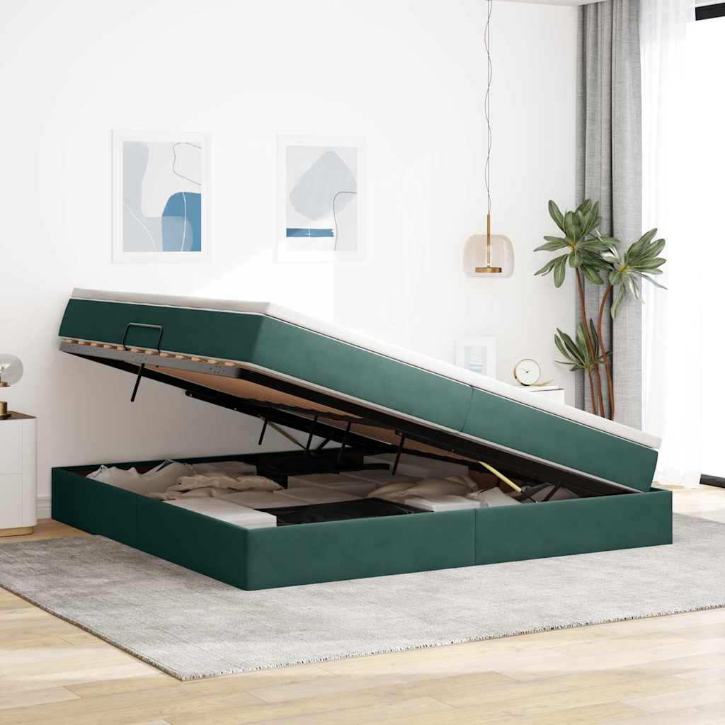 Opbergbed met matras Donkergroen 200 x 200 cm Fluweel is nu te koop bij PeponiXL, paradijselijk wonen!