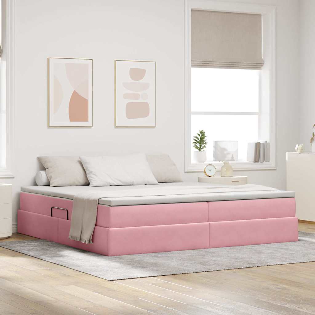 Opbergbed met matras met matras Roze 200 x 200 cm Fluweel is nu te koop bij PeponiXL, paradijselijk wonen!