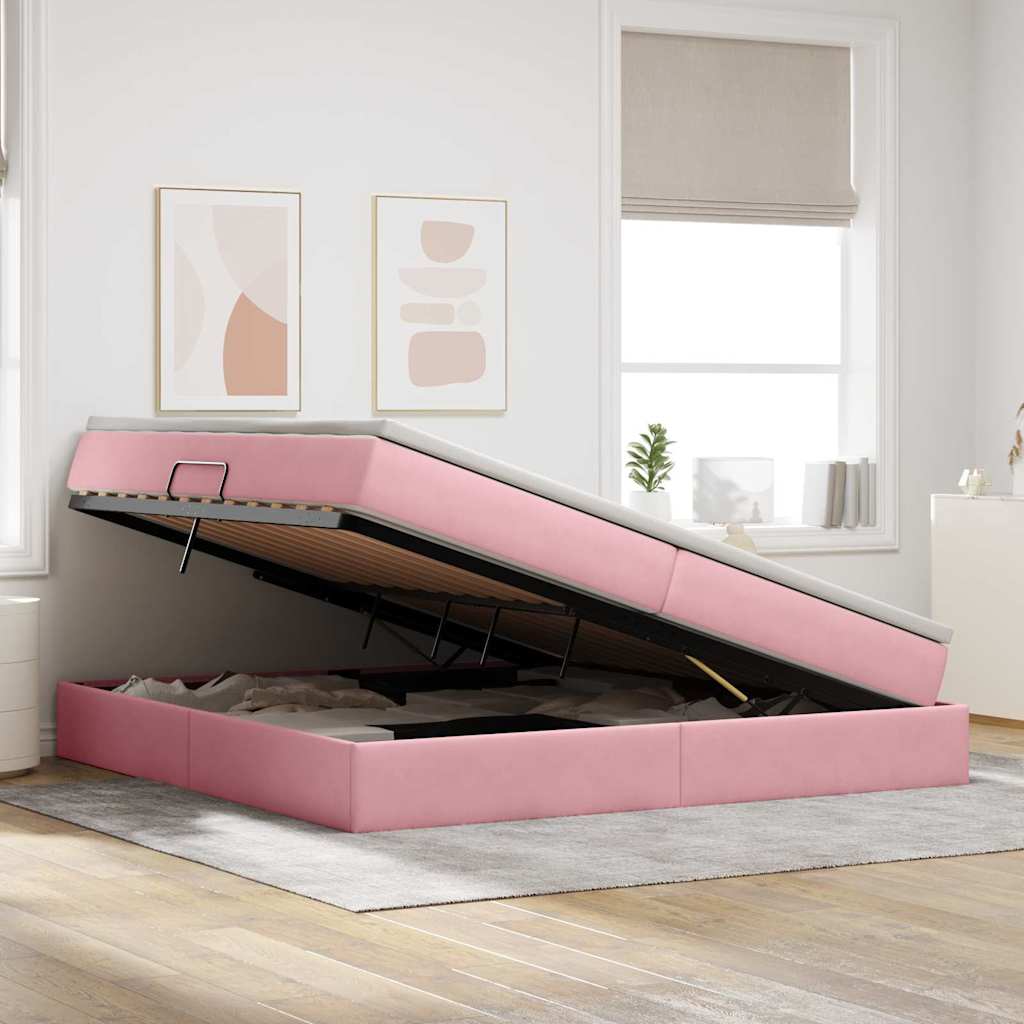 Opbergbed met matras met matras Roze 200 x 200 cm Fluweel is nu te koop bij PeponiXL, paradijselijk wonen!