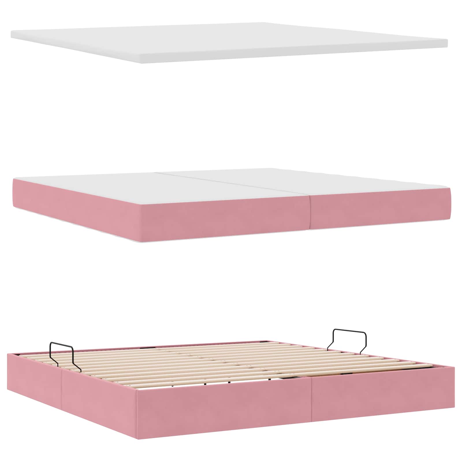 Opbergbed met matras met matras Roze 200 x 200 cm Fluweel is nu te koop bij PeponiXL, paradijselijk wonen!
