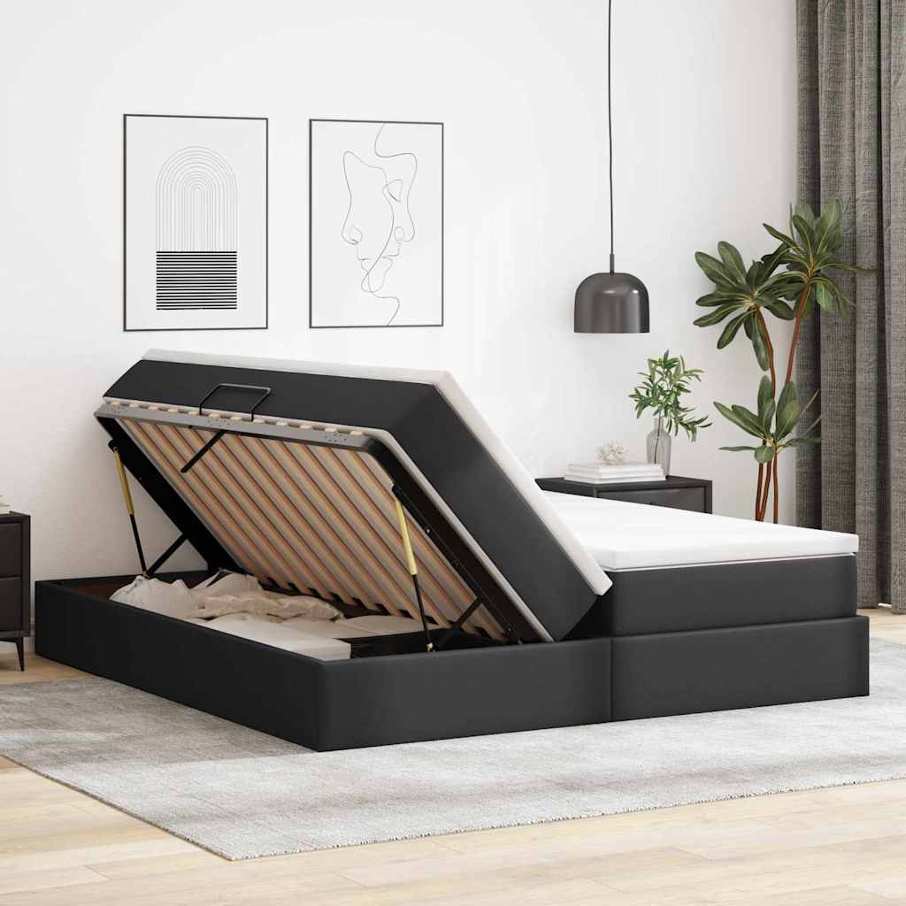 Opbergbed met matras met matras Zwart 180 x 200 cm Nep Leer is nu te koop bij PeponiXL, paradijselijk wonen!