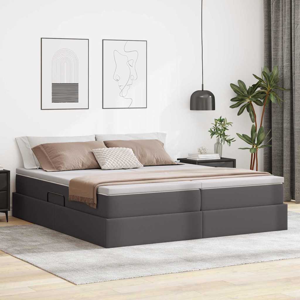 Opbergbed met matras met matras Grijs 200 x 200 cm Nep Leer is nu te koop bij PeponiXL, paradijselijk wonen!