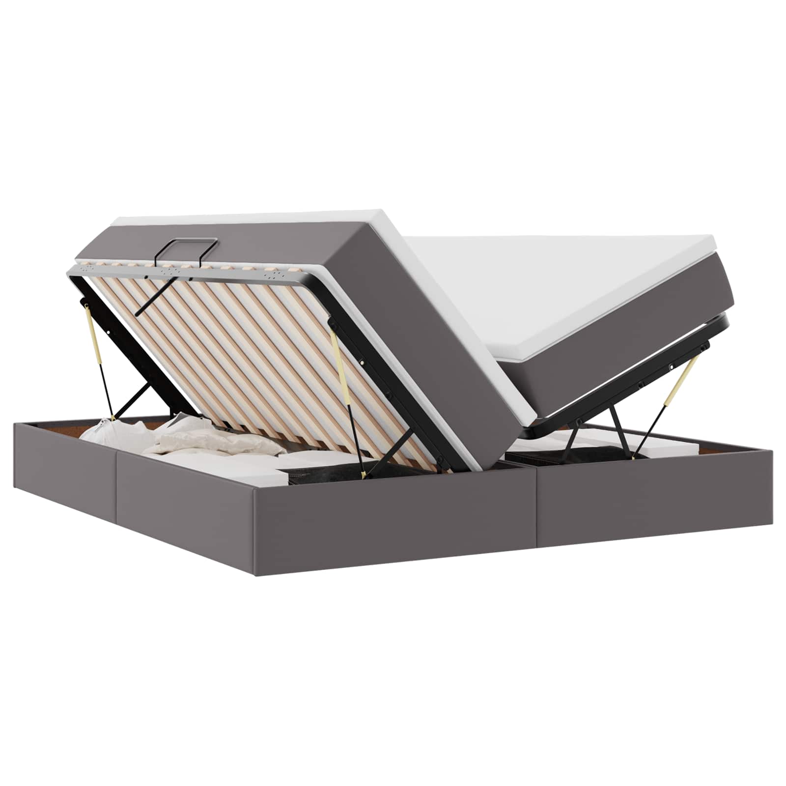 Opbergbed met matras met matras Grijs 200 x 200 cm Nep Leer is nu te koop bij PeponiXL, paradijselijk wonen!