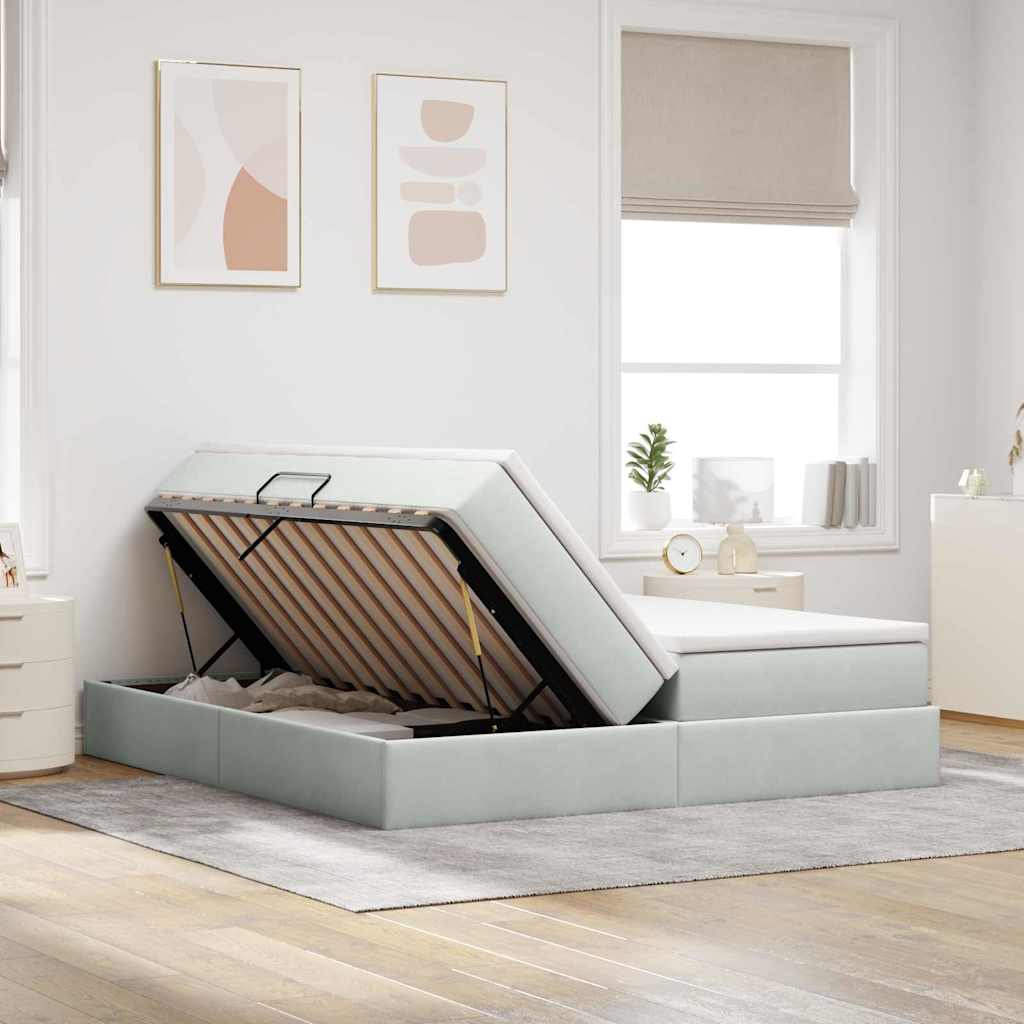 Opbergbed met matras met matras Lichtgrijs 180 x 200 cm Fluweel is nu te koop bij PeponiXL, paradijselijk wonen!