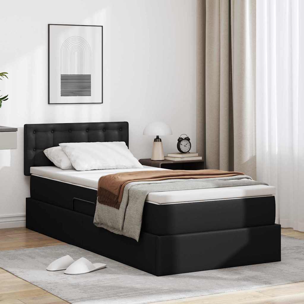 Opslag bed met matras met matras Zwart 90 x 190 cm Nep Leer is nu te koop bij PeponiXL, paradijselijk wonen!